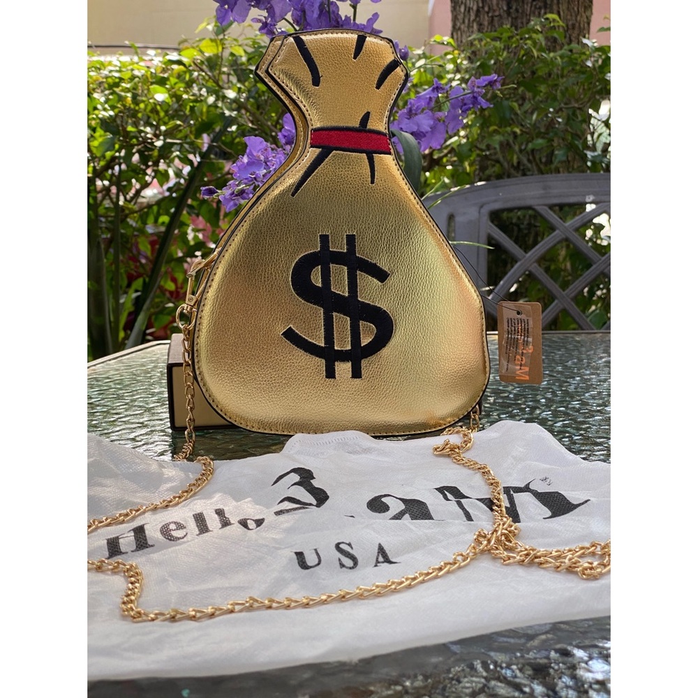 Hello 3 AM Gold Money Bag Crossbody Clutch